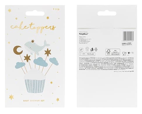 PartyDeco KPM29, Cupcake, Blå, Guld, Vuxen, Unisex, Temafest, 7 styck