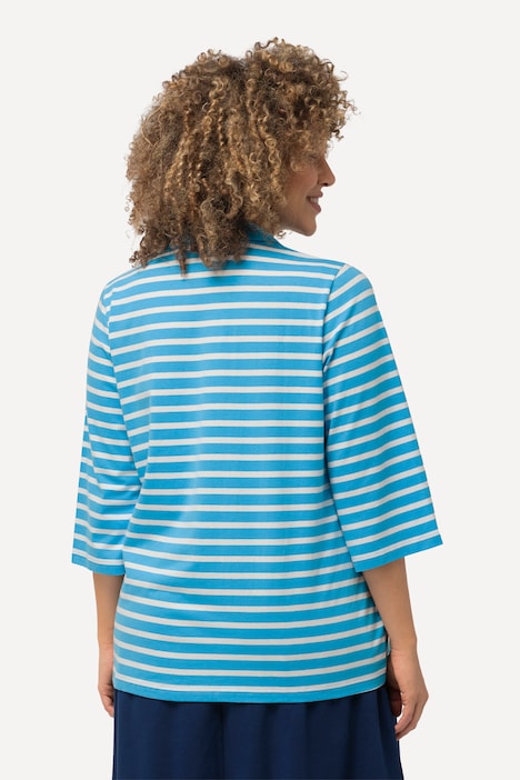 Poloshirt, Ringel, V-Ausschnitt, 3/4-Arm
