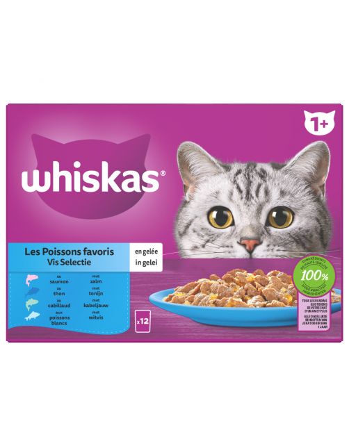 Whiskas 1+ Selectie In Gelei Maaltijdzakjes Multipack - Kattenvoer - Vis 12x85 g