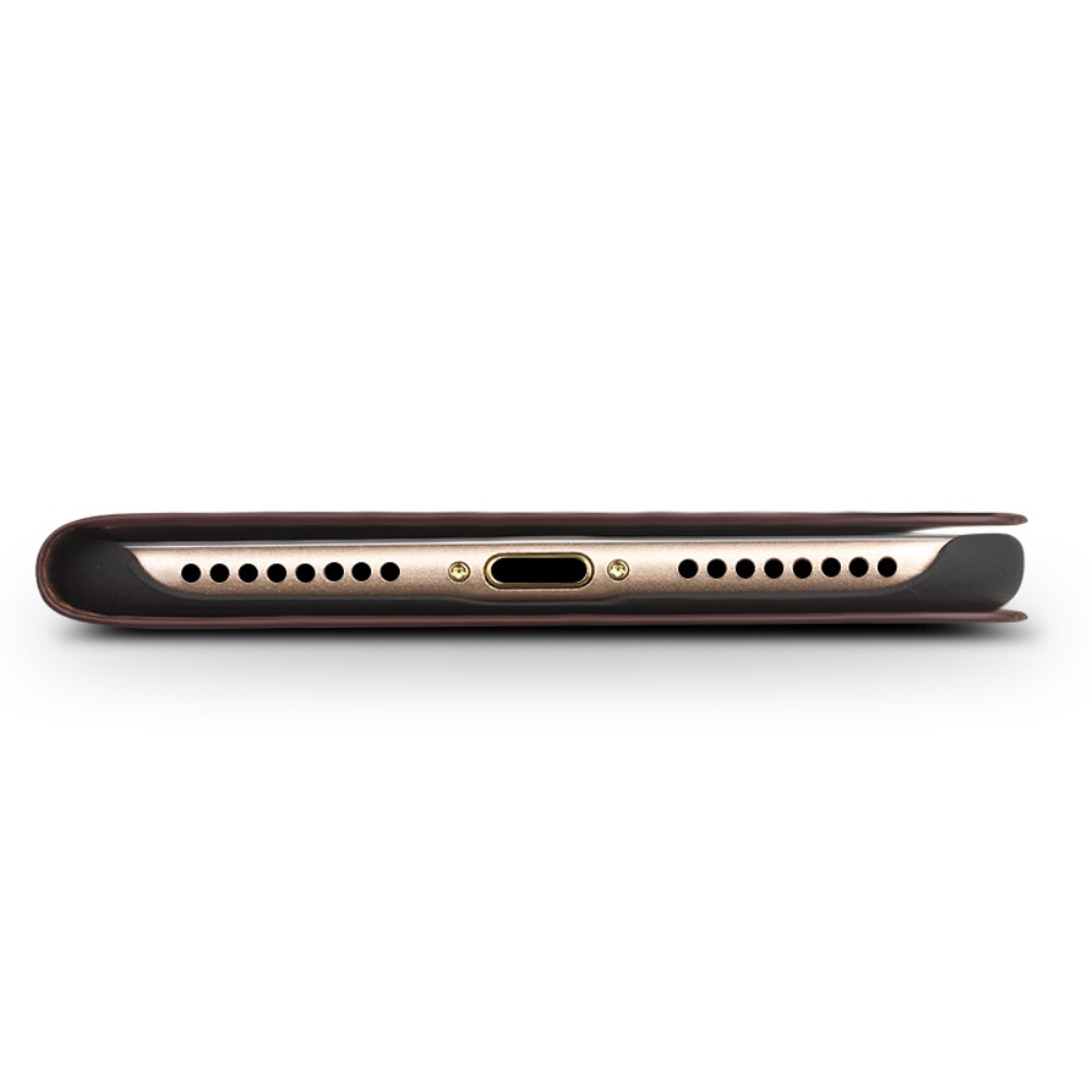iPhone SE (2022/2020) / 8 / 7 / 6S Echtleder Tasche Flip Cover mit Kartenfächer - Braun