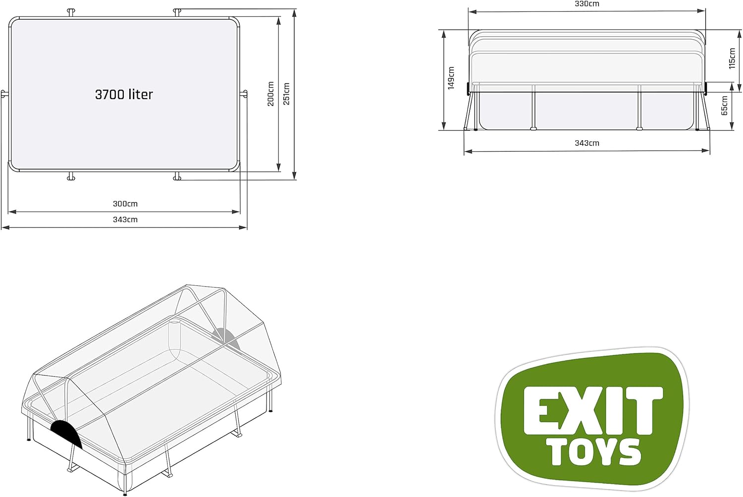 EXIT Toys Lime Pool mit Multifunktionale Abdeckung - 300x200x65cm - Rechteckiger, Kompakter Rahmenpool mit Kartuschenfilterpumpe - Leicht Zugänglich - Für Sauberes und Warmes Poolwasser - Grün