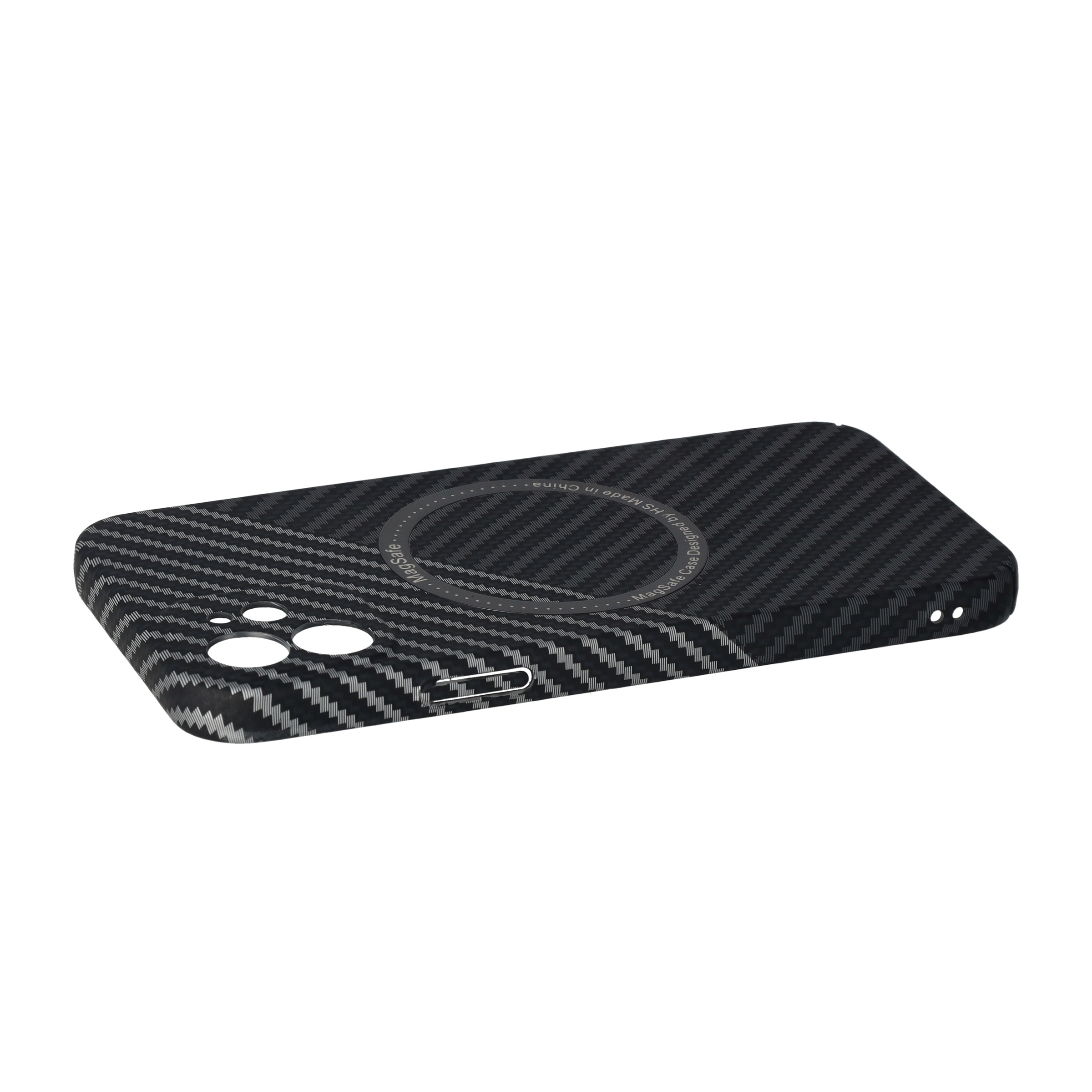 iPhone 12 MagSafe Hardcase Hülle im Carbon Look - Schwarz / Silber