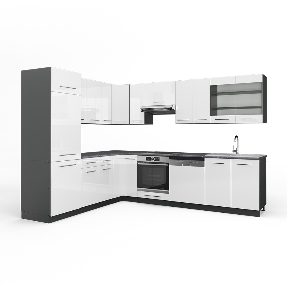 Vicco Küchenzeile Fame-Line Eckküche Winkel Küche Einbau Weiß Hochglanz