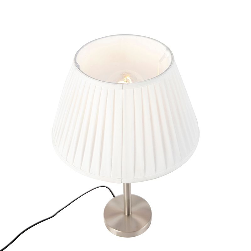 Klassiek tafellamp staal met plissé kap wit 35 cm - Simplo
