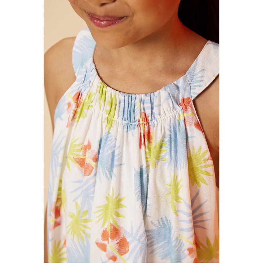 Robe en coton imprimé fleuri pour fille - Blanc