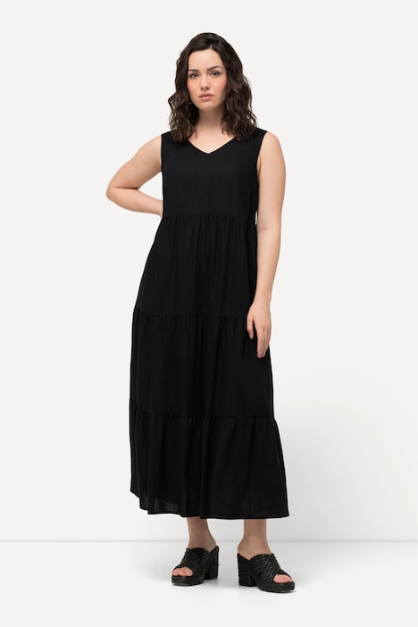 Kleid, Leinenmix, A-Linie, V-Ausschnitt, ärmellos