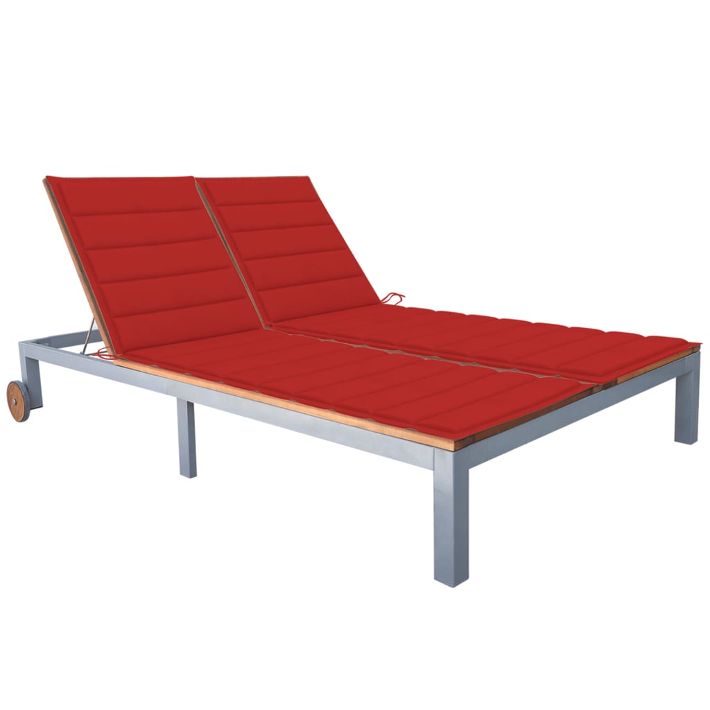 Transat chaise longue bain de soleil lit de jardin terrasse meuble d'extérieur 2 places avec coussin acacia solide et acier 0