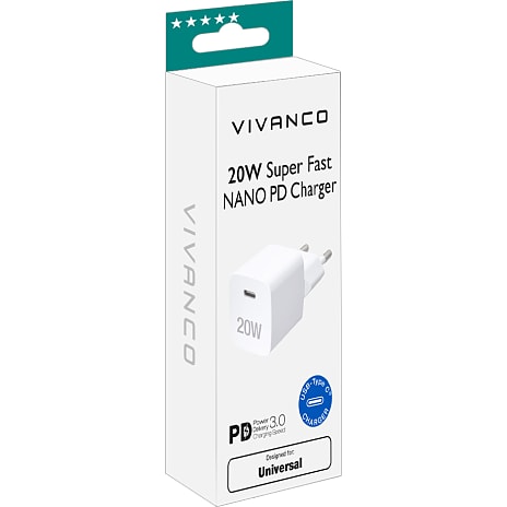Vivanco oplader 20 W - hvid