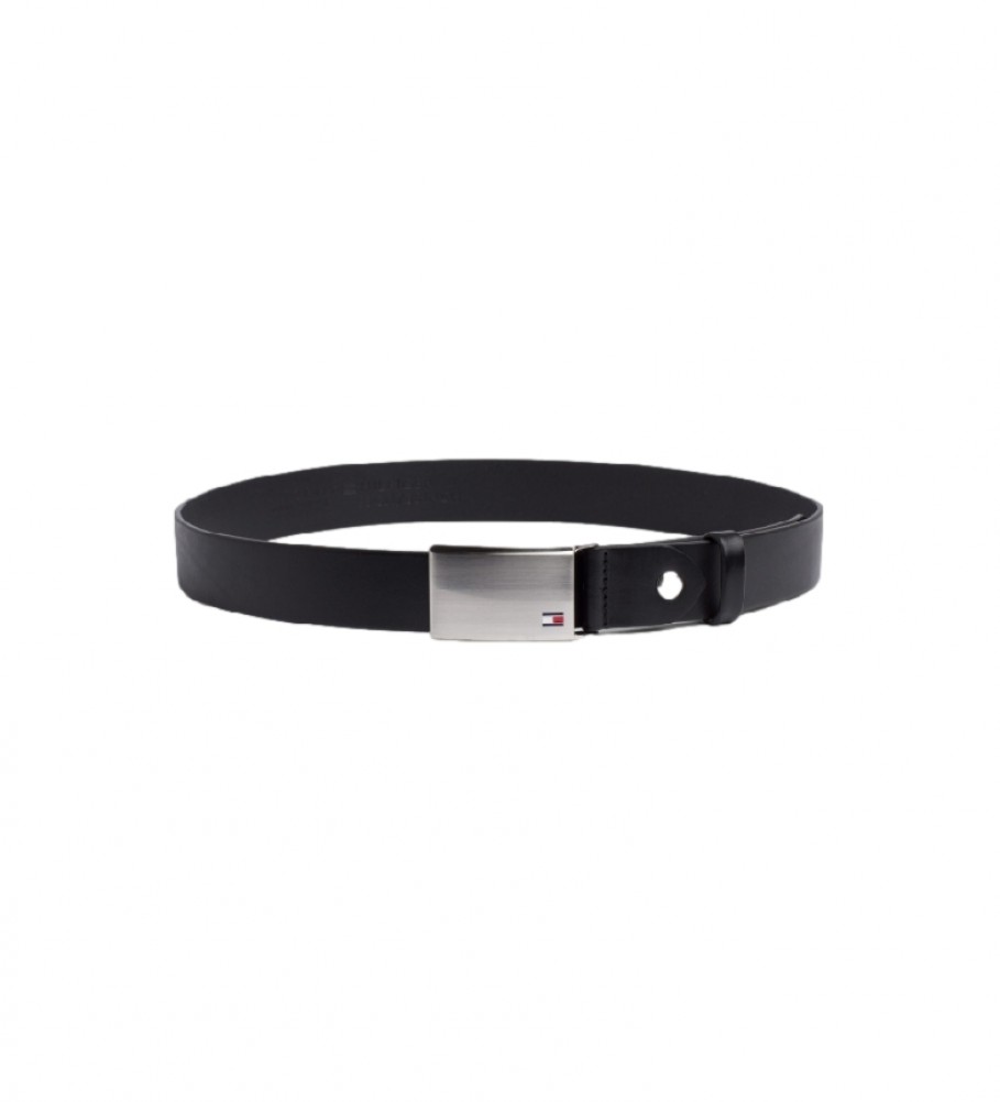 Cinto de couro Tommy Hilfiger TH Plaque - 3,5 cm - Preto