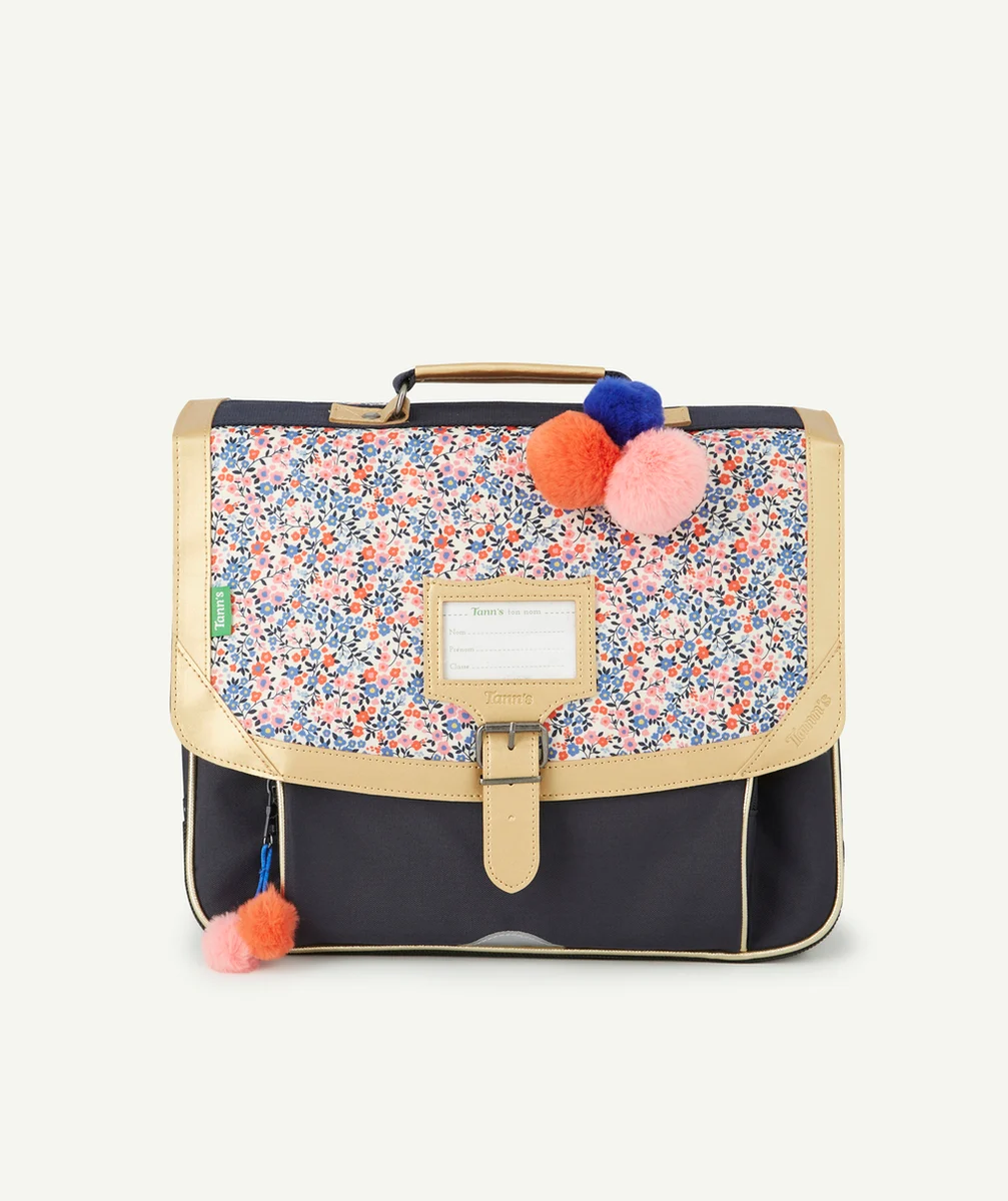 TANN'SLE CARTABLE MARINE IMPRIMÉ FLEURI AVEC POMPONS