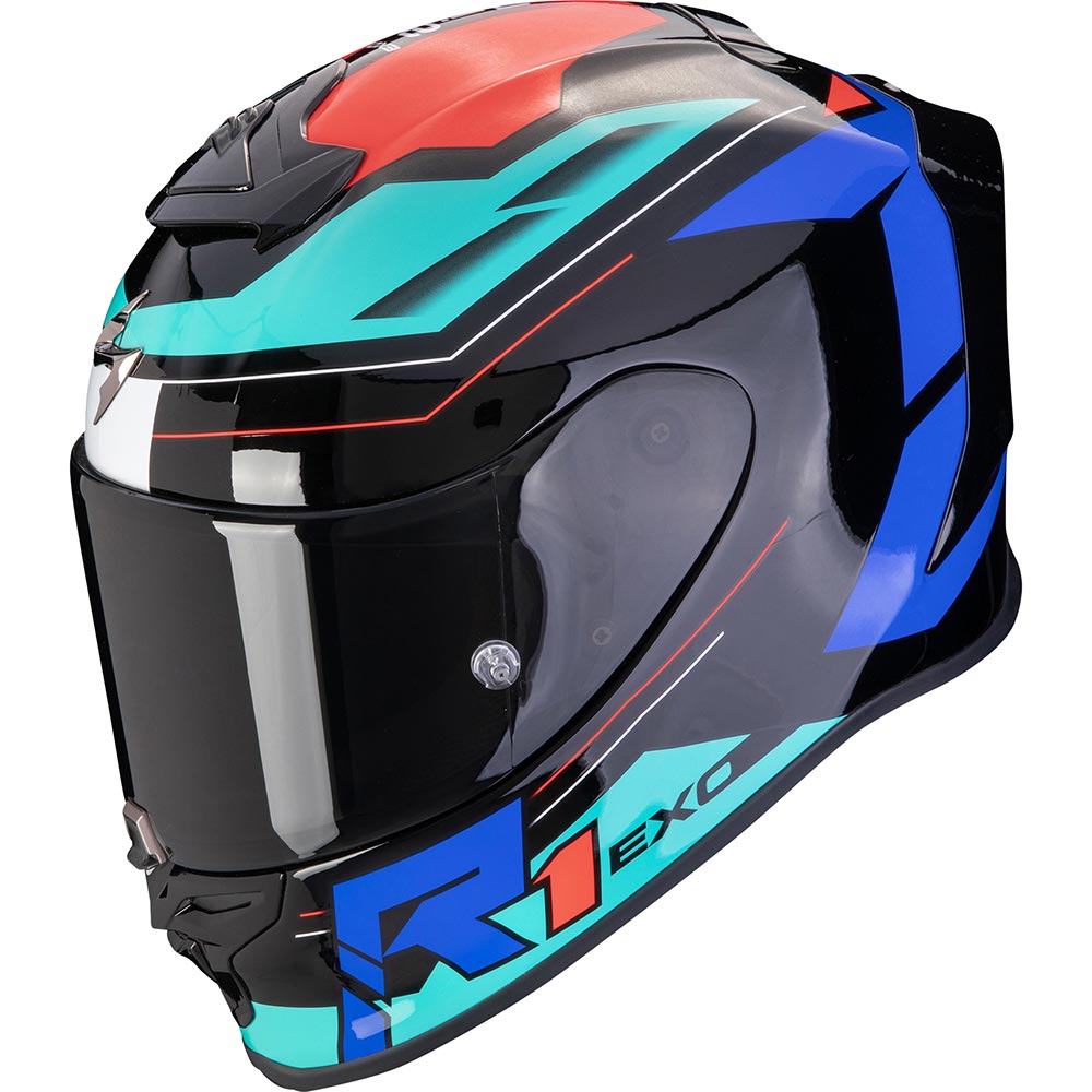 Scorpion - Casque Exo-R1 Evo Air Blaze Noir / Turquoise / Bleu / Rouge