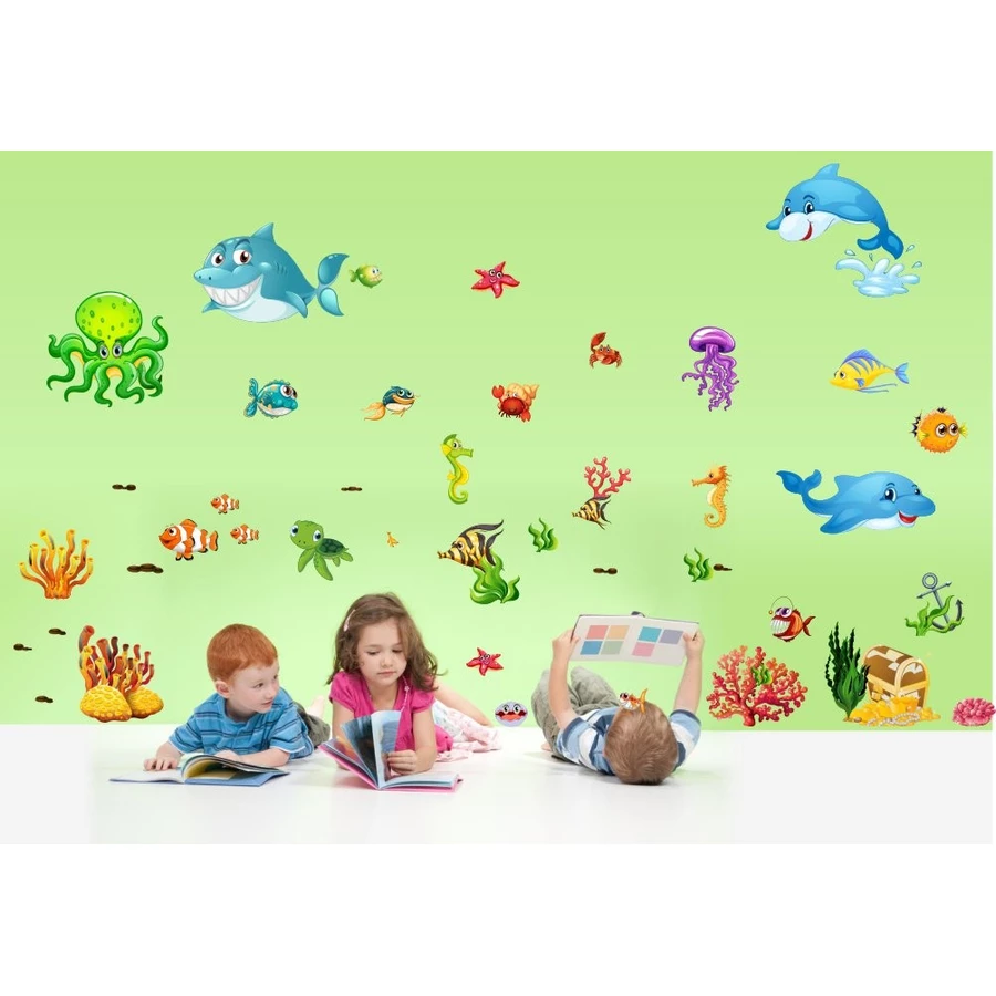 Nikima Wandtattoo 059 Wandtattoo Unterwasserwelt Fische Delfin Hai Korallen Nemo bunt