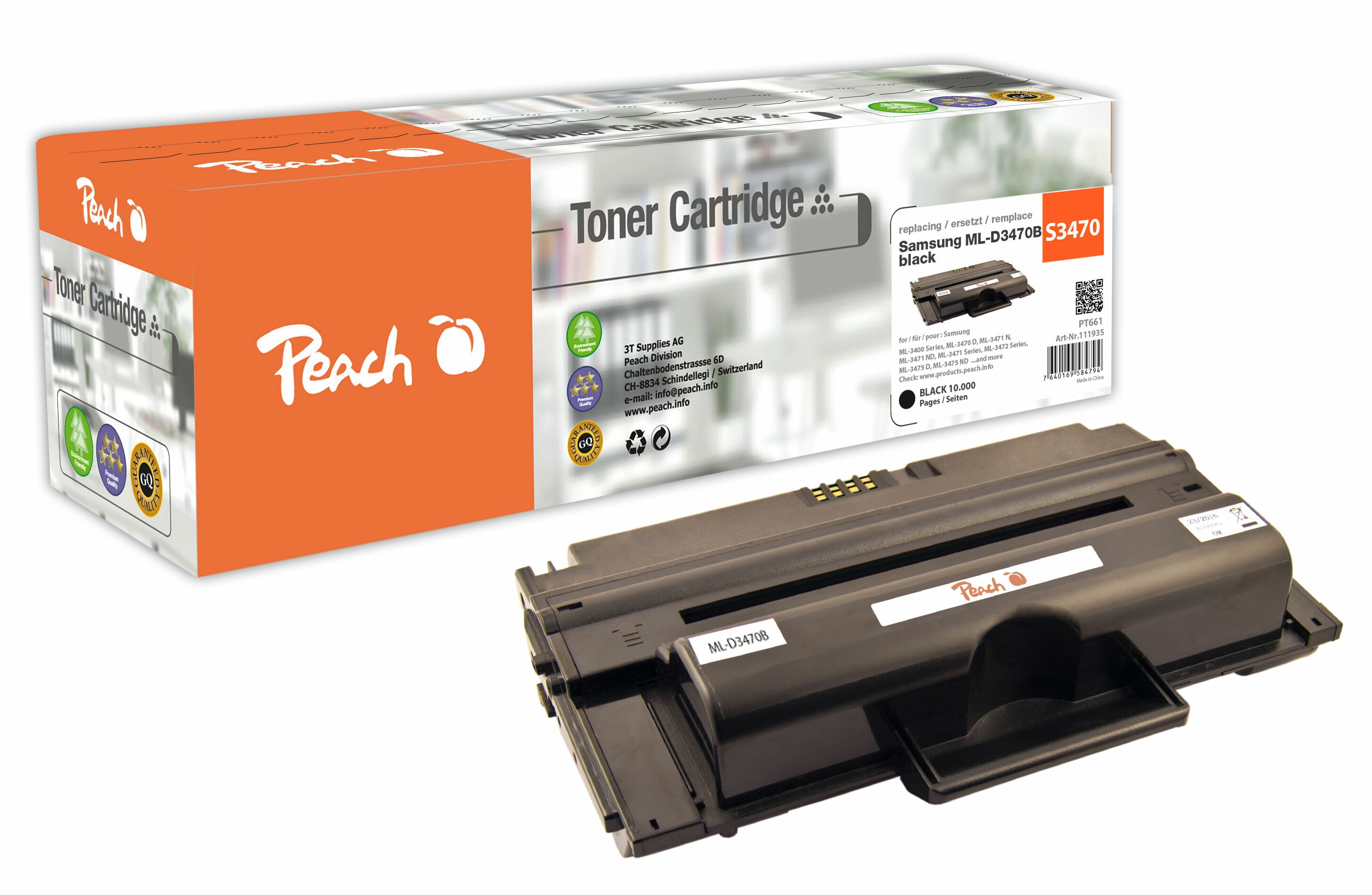 Peach S3470Toner bk ersetzt Samsung SU672A, ML-D3470B für z.B. Samsung ML -3400, Samsung ML -3470 D, Samsung ML -3471 N, Samsung ML -3471 ND (wiederaufbereitet)