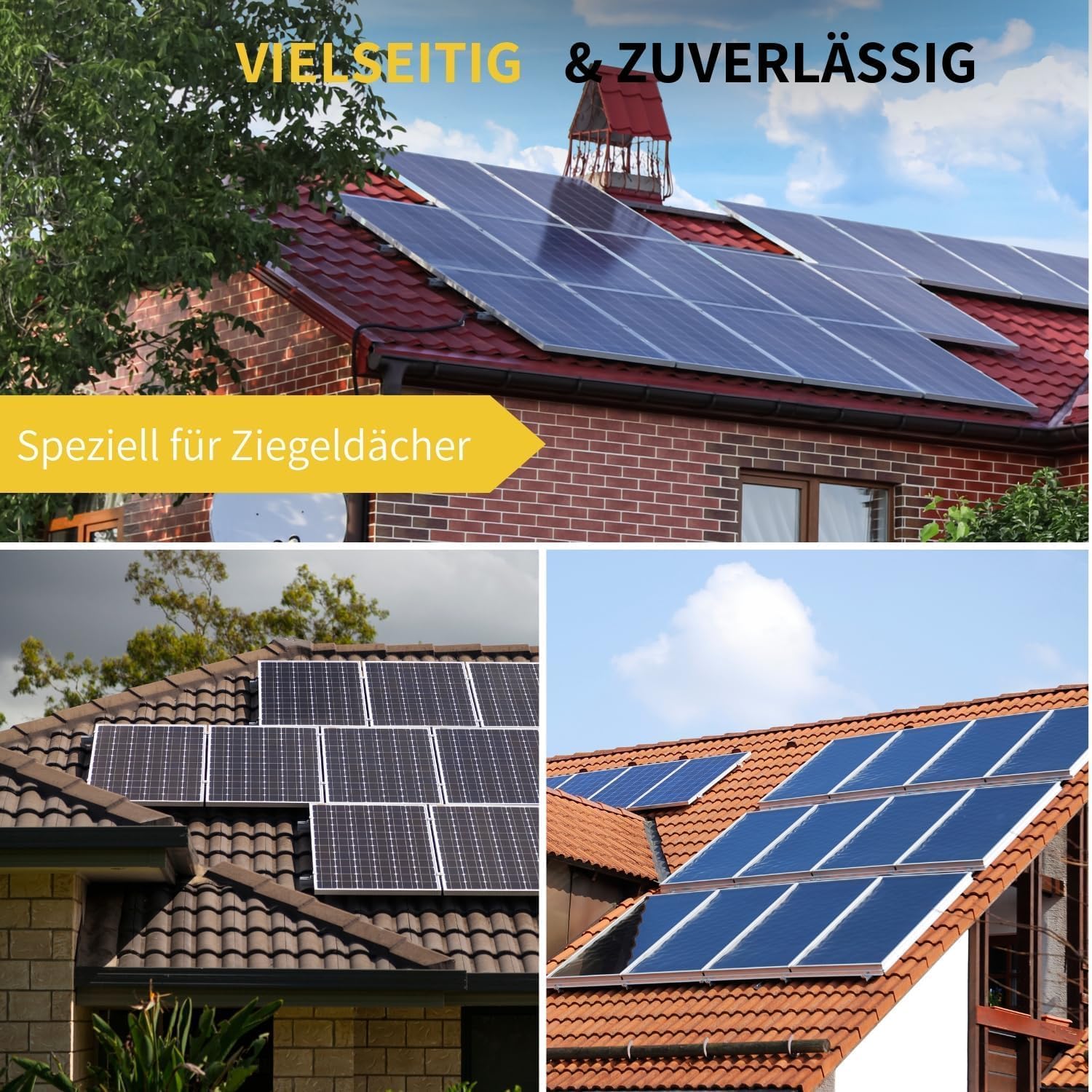 Solar Halterung Ziegeldach I Set für 4 PV Module 30-45mm I Solarmodul Halterung Balkonkraftwerk I Solarmodulbefestigungsset für Ziegeldächer aus Edelstahl 1.4301 I PV-Halterung Montageset