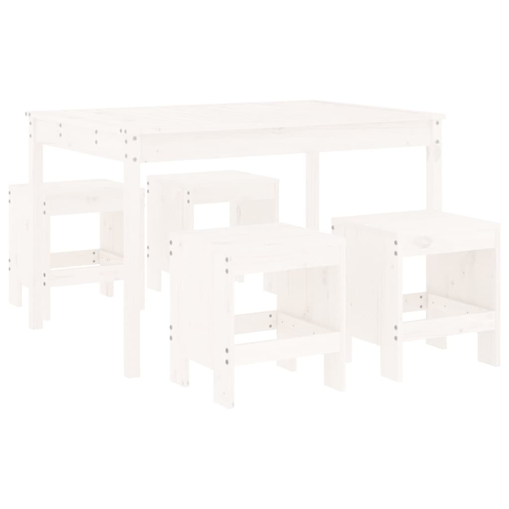 Ensemble à dîner de jardin 5 pcs blanc bois massif de pin