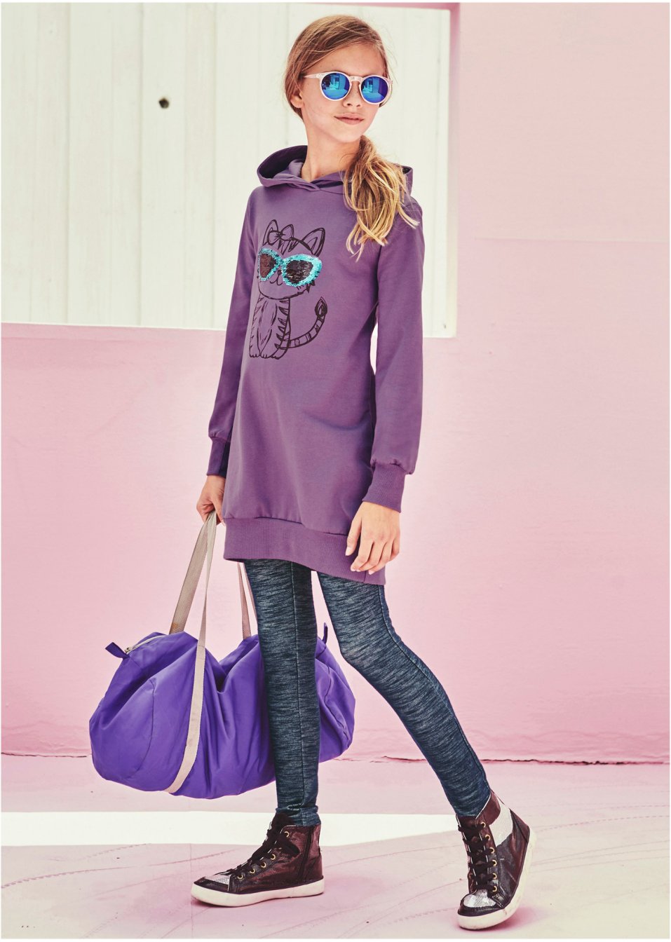 Robe sweat-shirt fille à paillettes réversibles