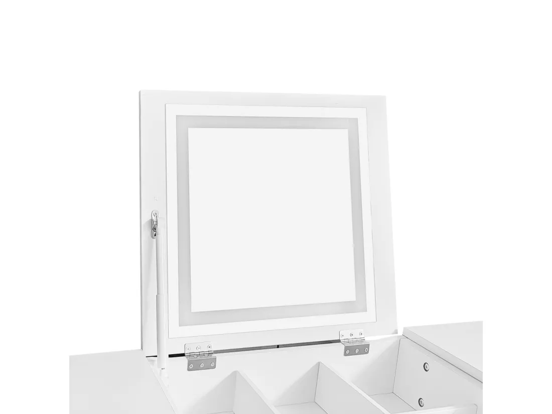Coiffeuse Comprend un miroir LED à luminosité réglable,Table de rangement à 4 tiroirs,Bureau univer,Sans chaises,Blanc