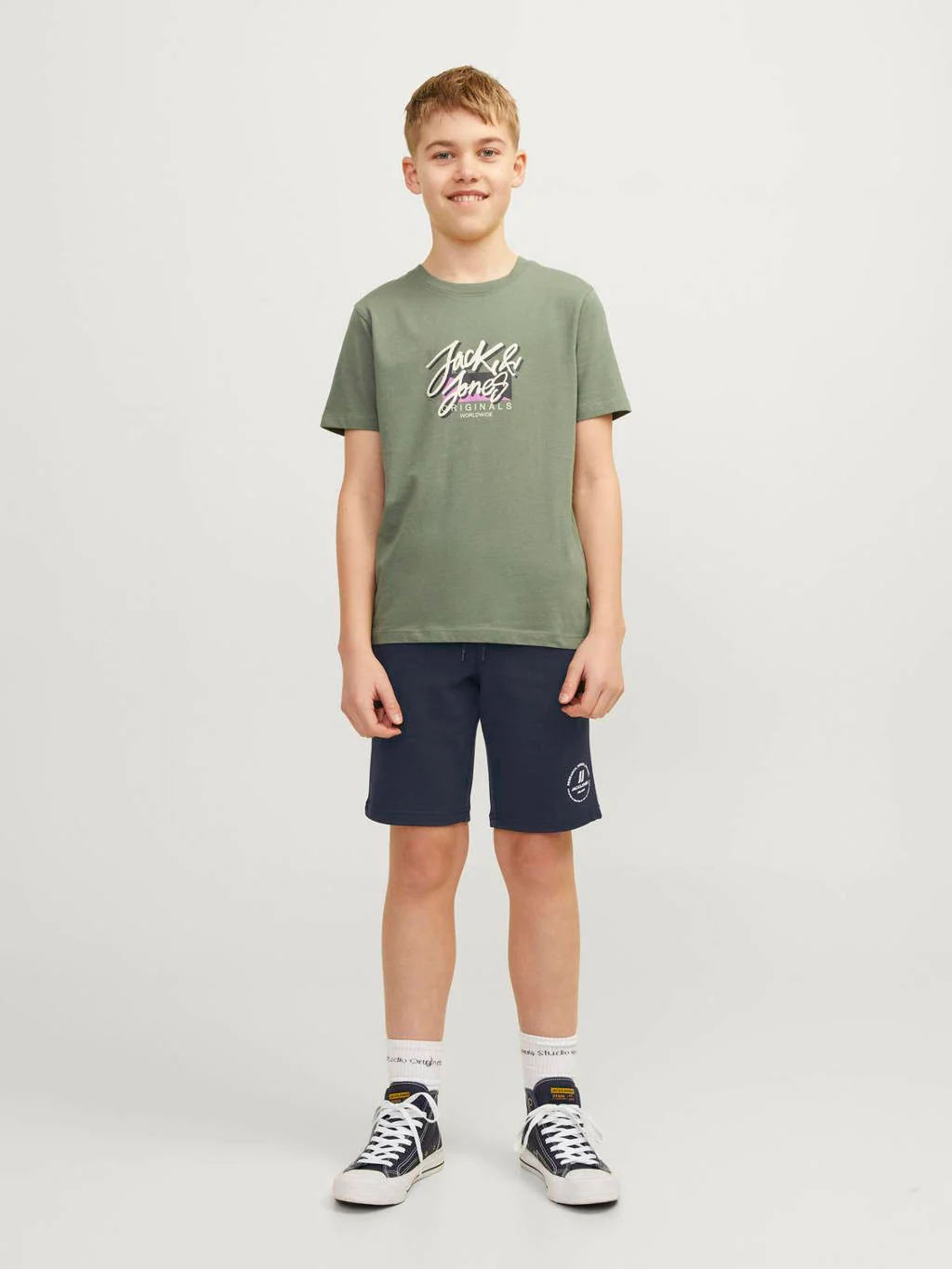 JACK & JONES sweatshort JPSTSWIFT met printopdruk donkerblauw