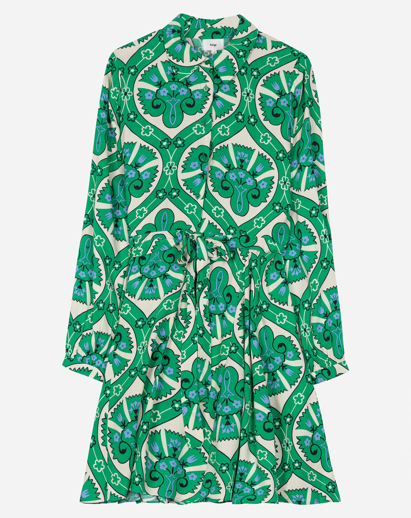 An'ge Robe chemise courte Thelma à motifs vert/écru