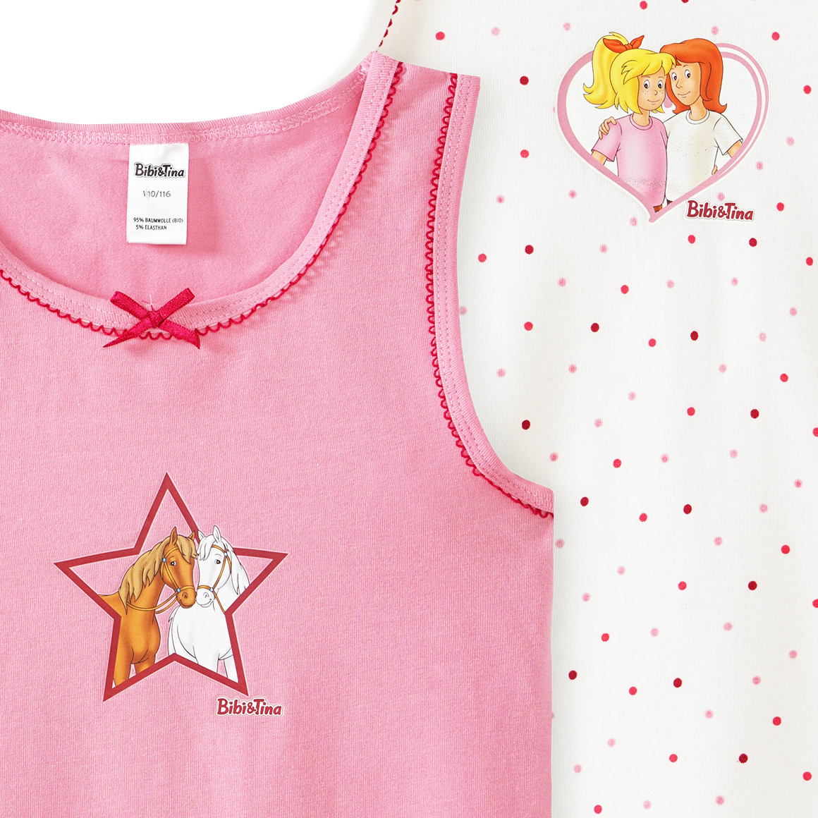 Topolino 2 Bibi & Tina Unterhemden mit Print weiss / rosa