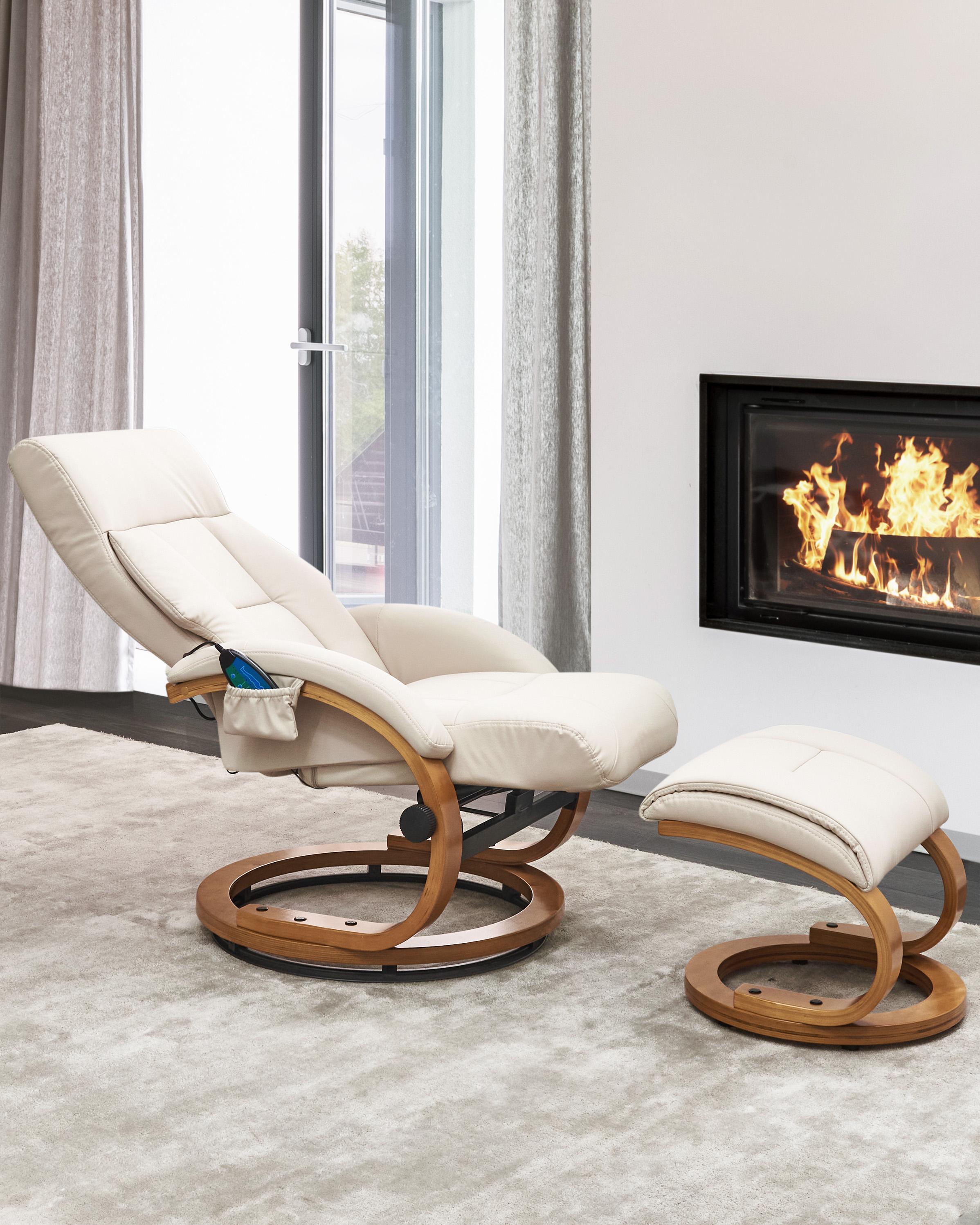 Massagestoel FORCE met voetenbank Kunstleer Lichtbeige