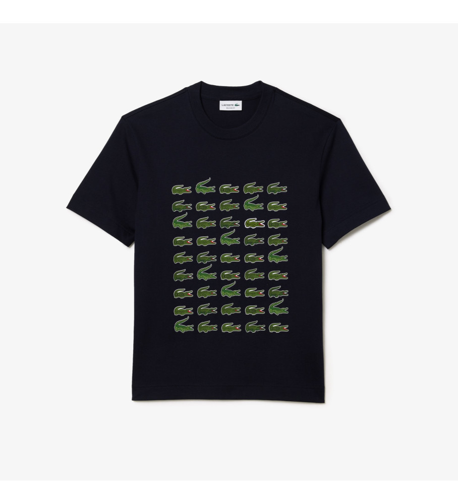 Camiseta Lacoste de corte relaxado com estampa icônica azul-marinho.