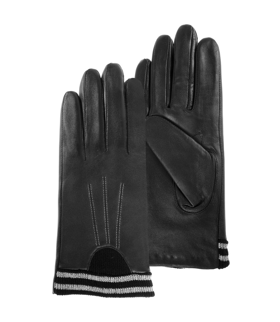 Isotoner Gants femme tactiles en cuir de mouton pleine fleur -  doublés polaire