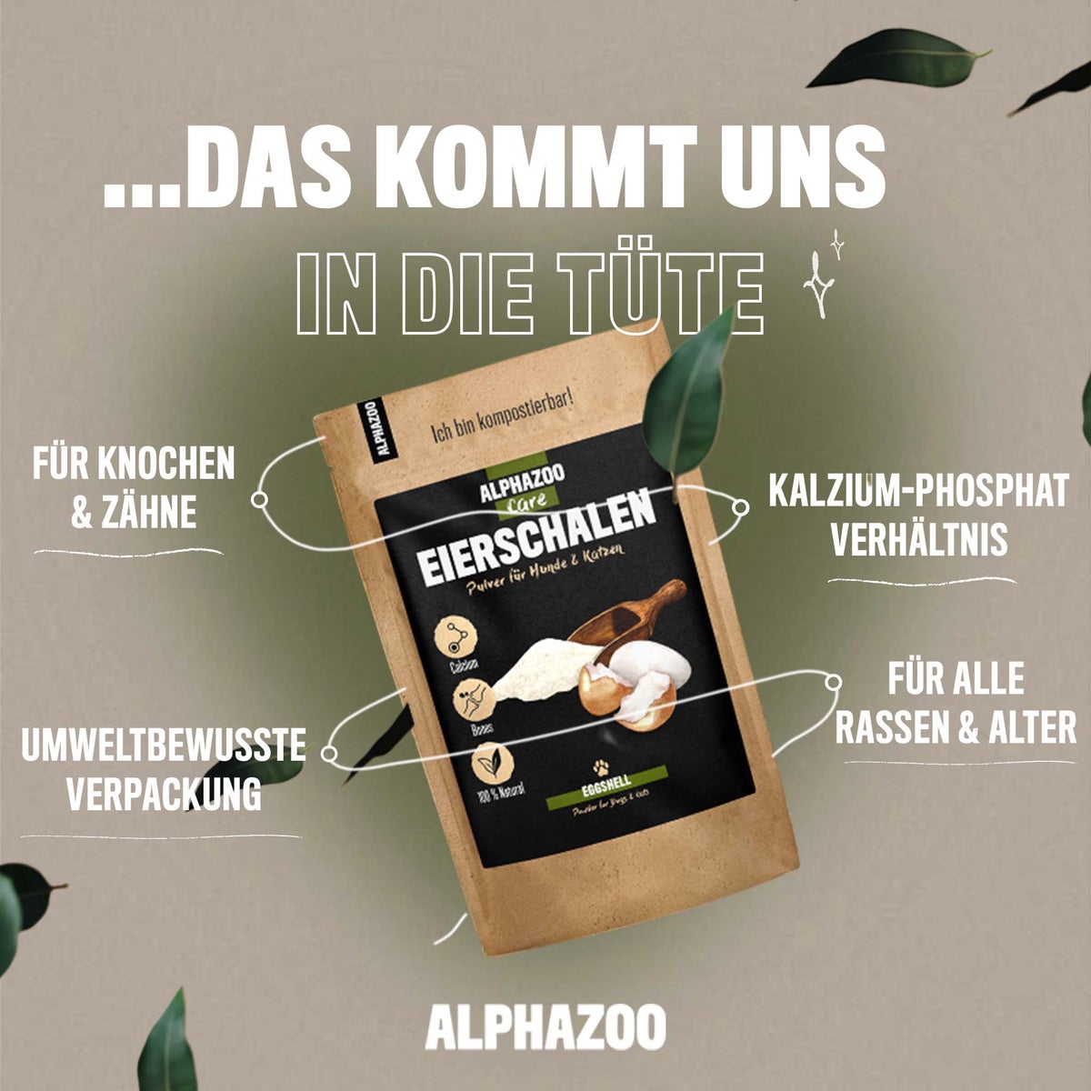ALPHAZOO Eierschaalpoeder 250g voor honden en katten | Calcium uit eierschalen