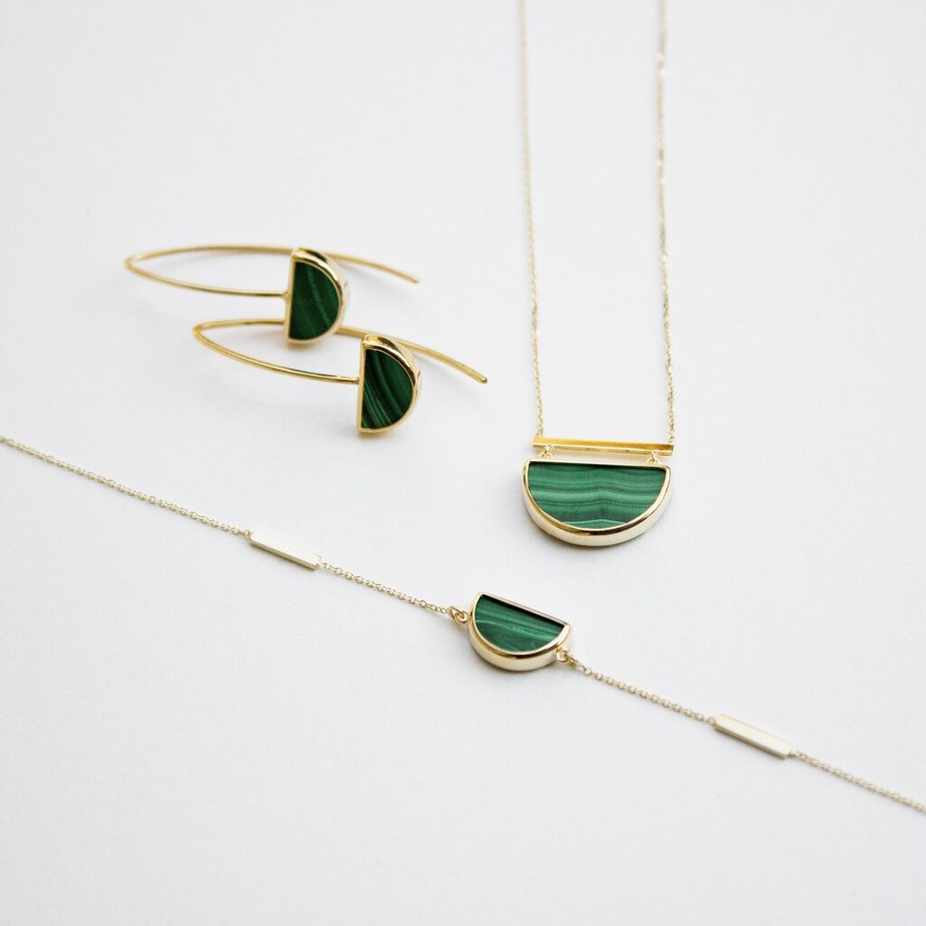 Boucles D'oreilles Pendantes Florica Or Jaune Malachite