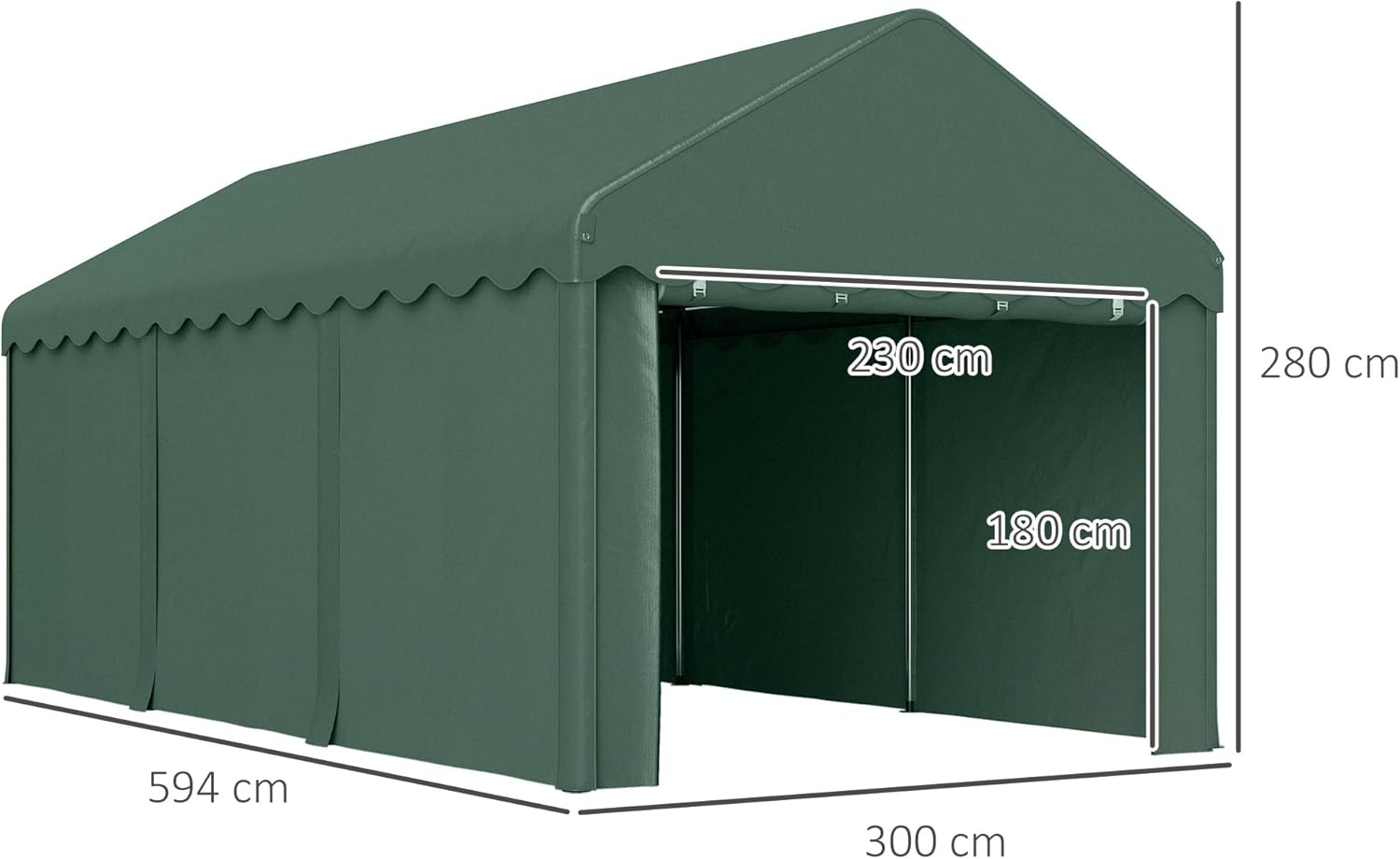 Outsunny Carport 3x6 m wasserdicht Garagenzelt mit Rolltüren, abnehmbaren Seitenwänden, UV-beständig Lagerzelt mit Dach, Zeltgarage Garagenüberdachung Unterstand Weidezelt für Auto, LKW, SUV, Grün