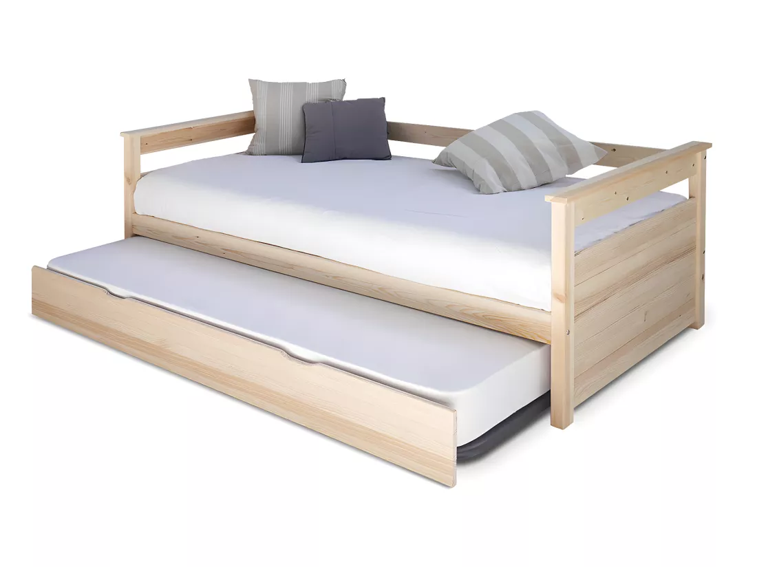 Lit banquette gigogne 90x200 cm bois massif bois naturel IZAO