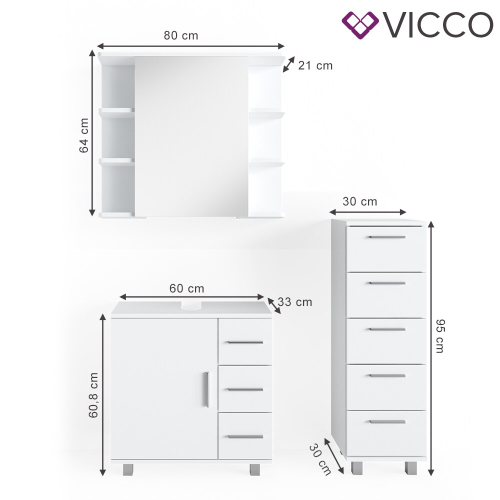 VICCO Badmöbel Set ILIAS Weiß Bad Spiegel Kommode Unterschrank Badschrank