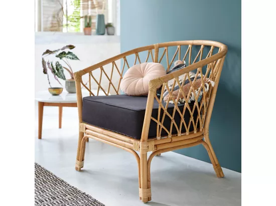 Fauteuil en rotin, coussin inclus
