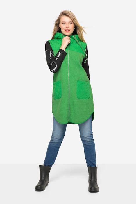 Weste, Teddyfleece und Stepp, Kapuze, 2-Wege-Zipper, OEKO-TEX