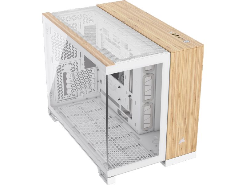 Corsair PC-Gehäuse 2500X Weiss/Bambus Mid-Tower PC-Case mit Zwei-Kammer-Design und herausragendem Luftstrom
