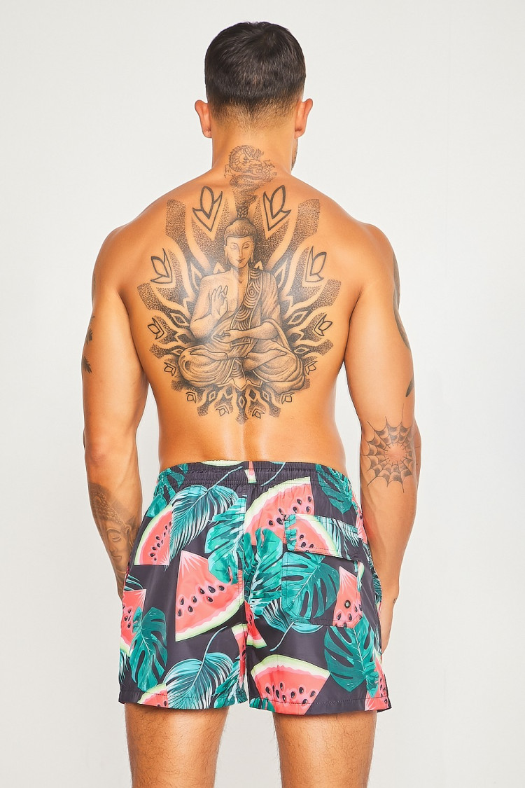 Short de bain noir à motif pastèques