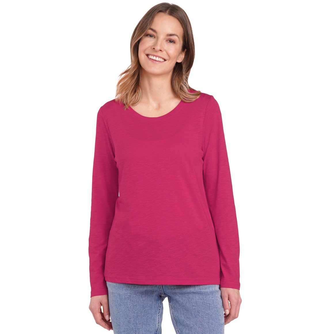 Gina Benotti Damen Langarmshirt unifarben pink