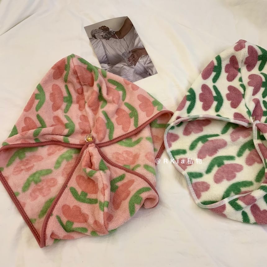Minbrogy - Floral Coral Fleece Snel Droog Haarhanddoek