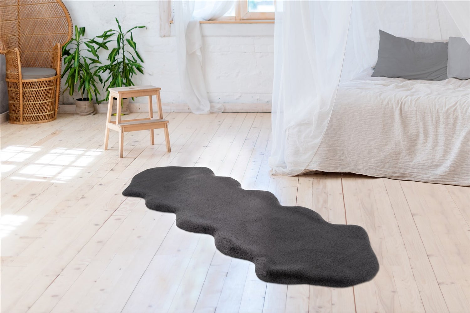 Hoogpolig tapijt Enchantique Grey 35 mm effen handgetuft 60 x 180 cm