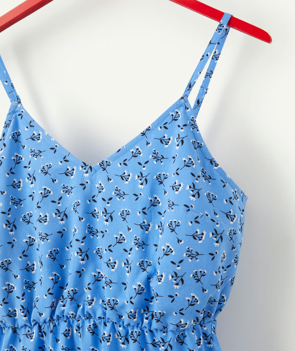 ROBE À BRETELLES FILLE EN VISCOSE RESPONSABLE BLEUE FLEURIE