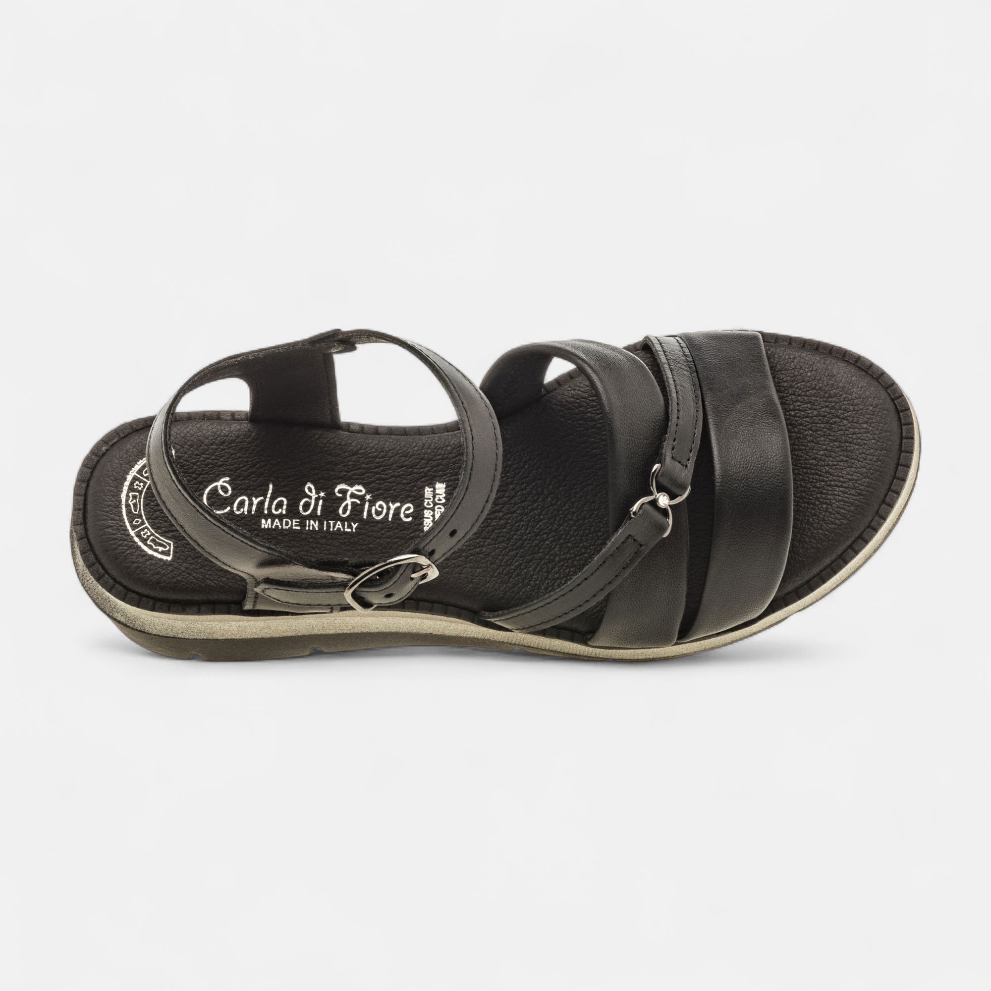 Nu-pieds à talon compensé Femme en cuir noir