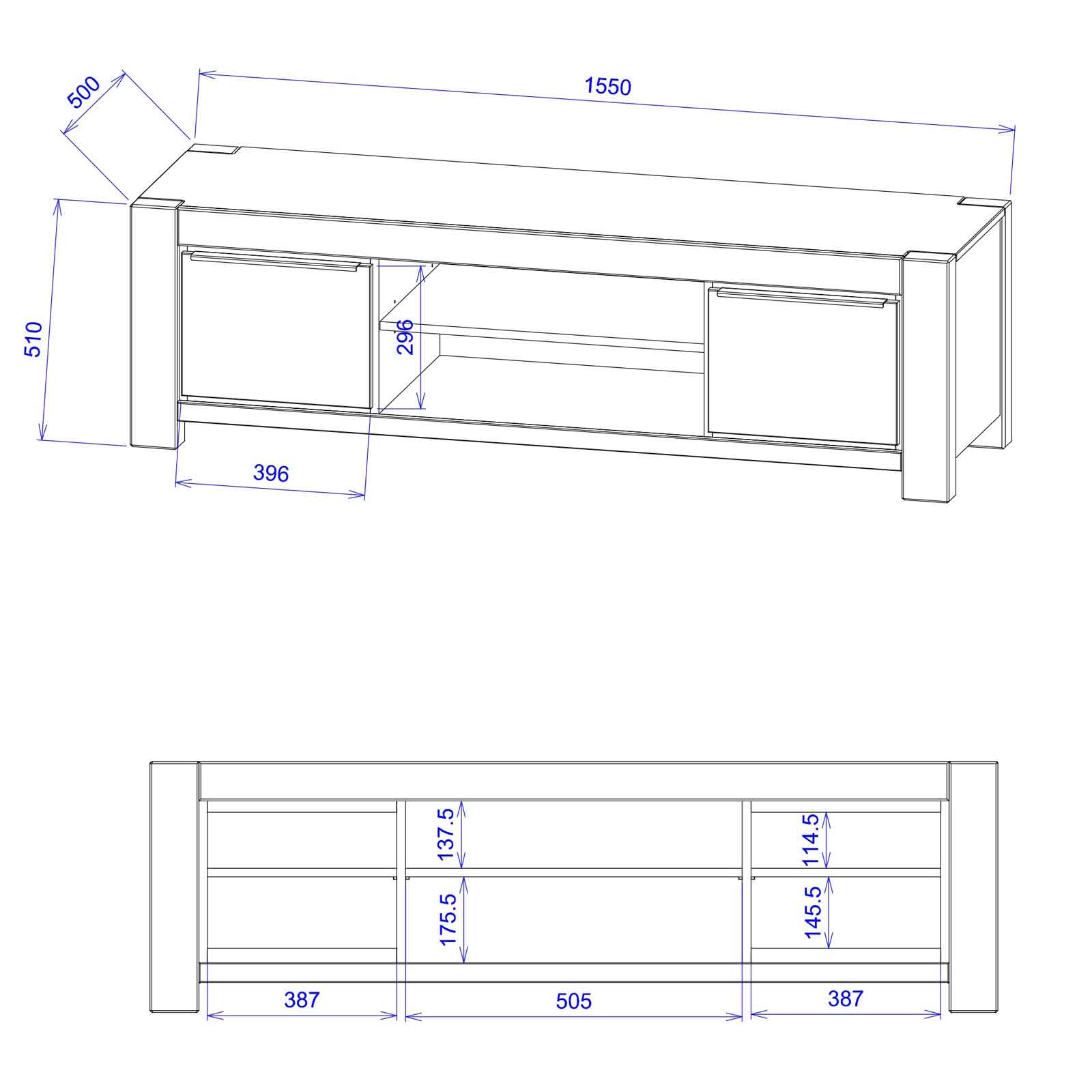 Lowboard - Kernbuche Massivholz - 155 cm