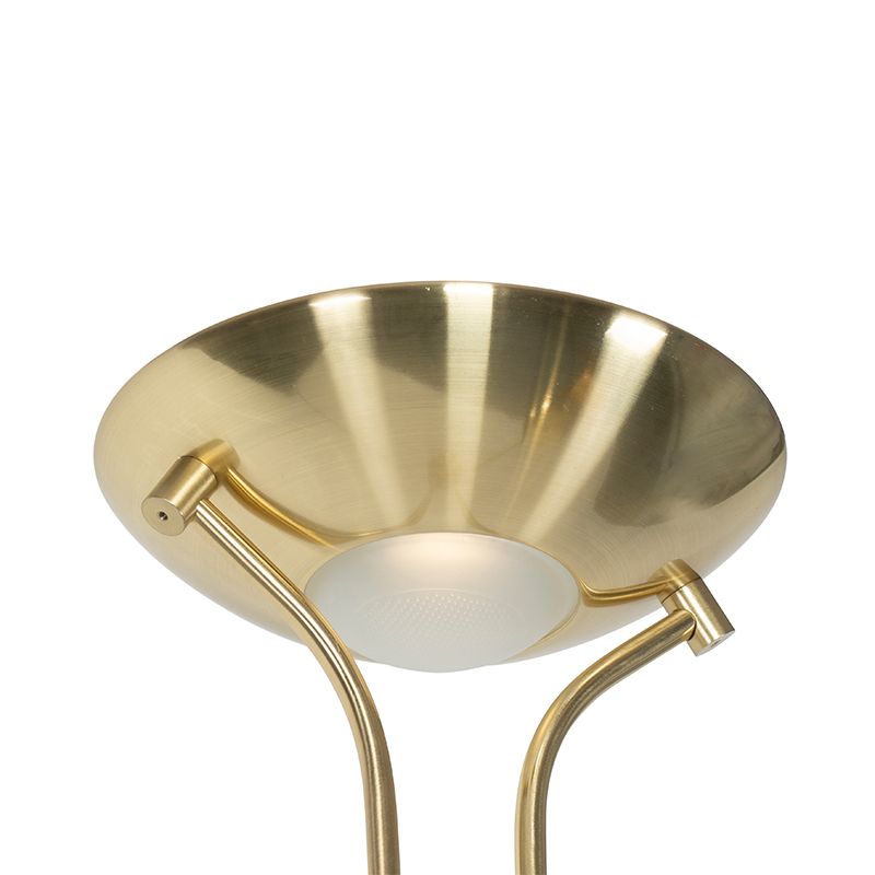 Moderne vloerlamp messing met leeslamp incl. LED dim to warm - Diva