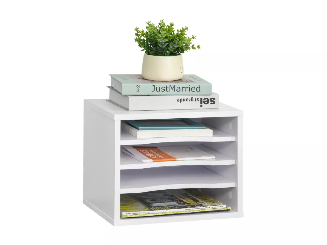 Organiseur bureau bois blanc avec 4 couches fournitures support d'imprimante dim. 35,5L x 25l x 28,6H cm