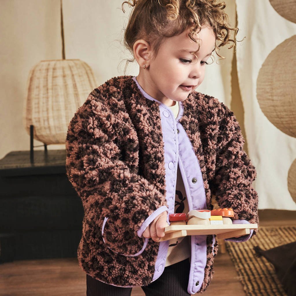 Z8 mini teddy winterjas Liene met panterprint bruin