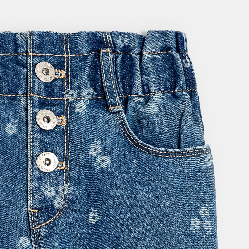 Jean mom paper bag bleu fille