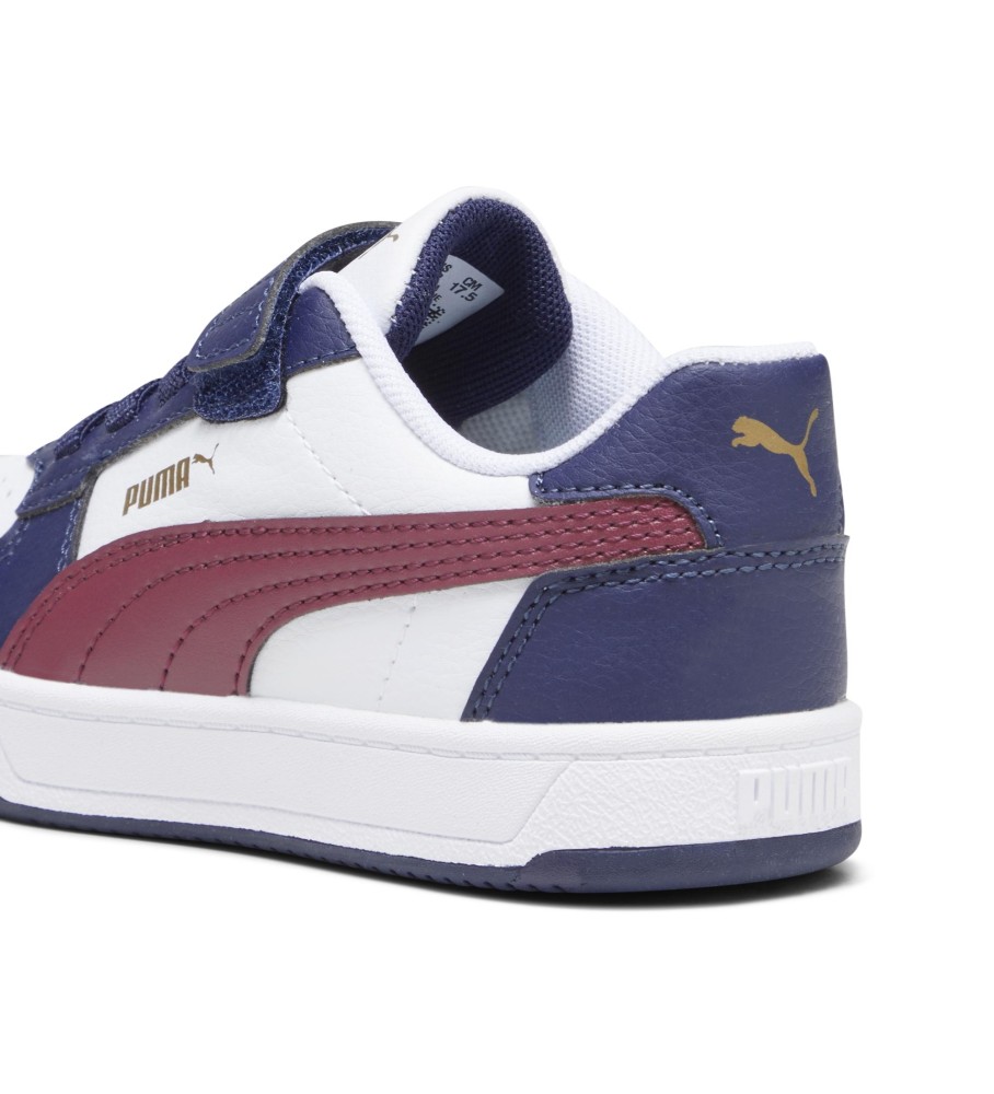 Tênis Puma Caven 2.0, branco e azul marinho.