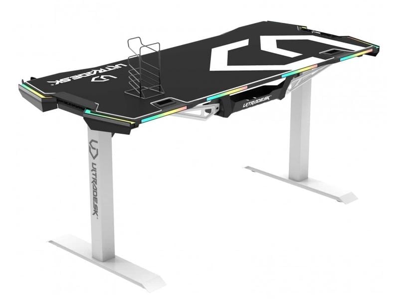Ultradesk Gaming Tisch Force Weiss Gaming-Tisch mit RGB-LED-PRISMATIC Beleuchtung