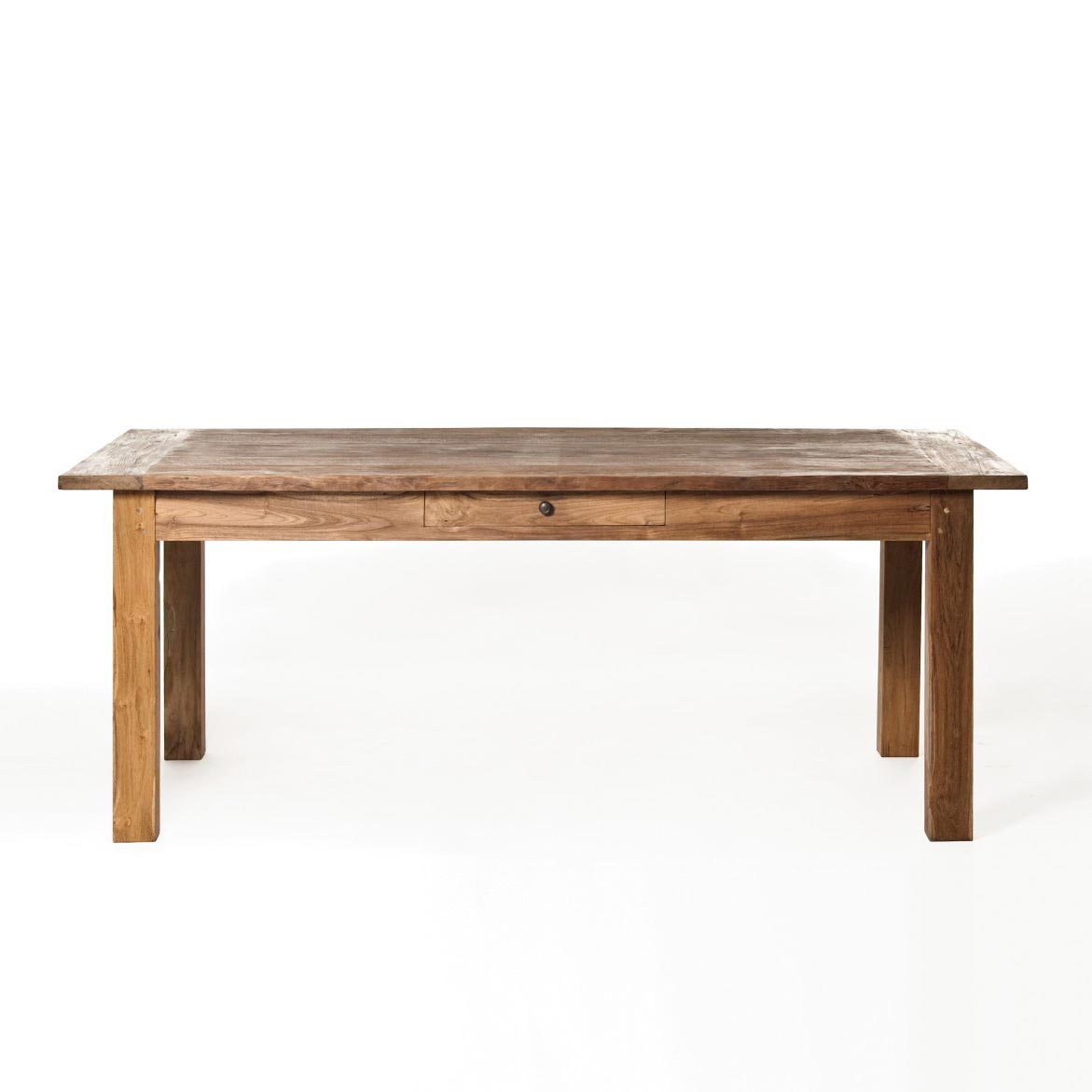 Esstisch aus recyceltem Teak mit Schublade, natur, L 200 cm, B 100 cm, H 79 cm von fischer's lagerhaus