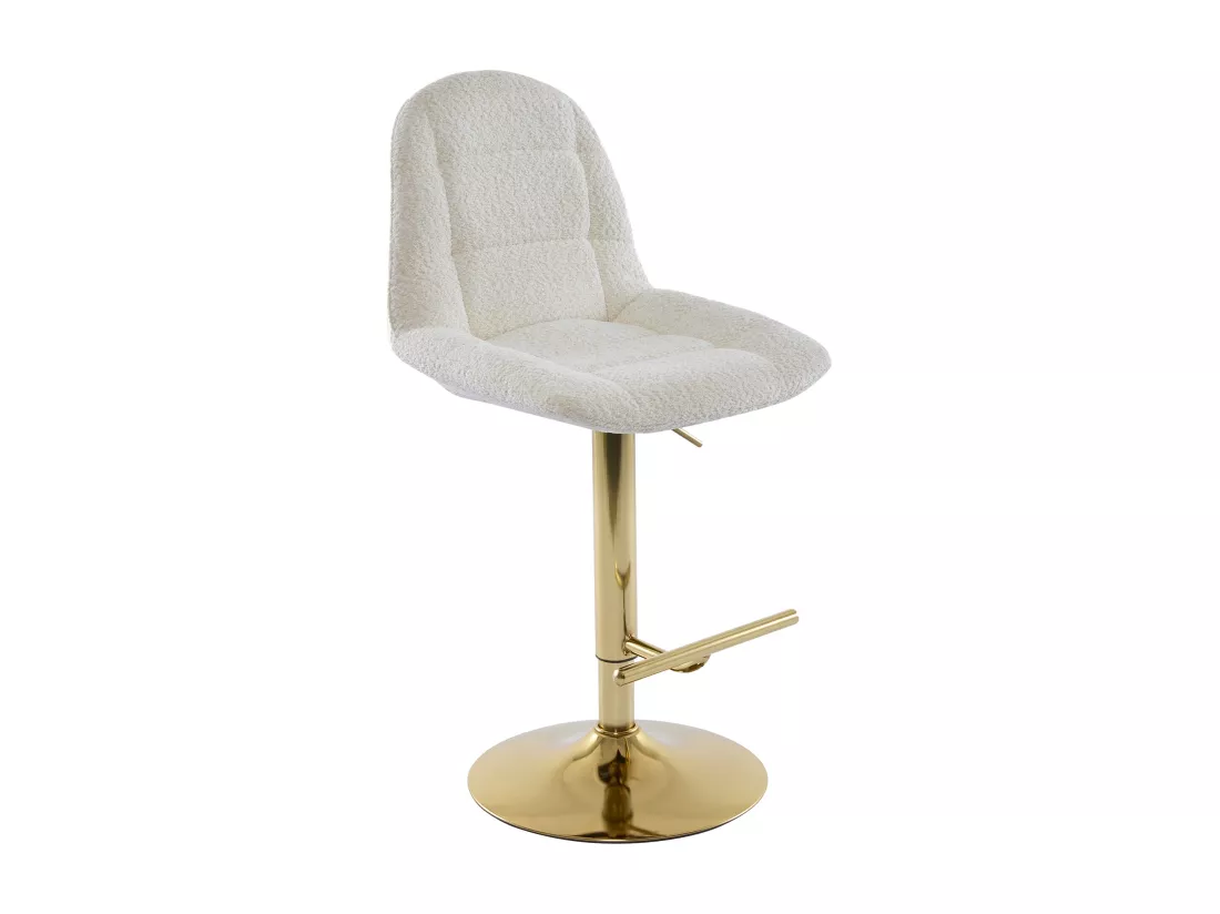 Lot de 2 tabourets de bar en tissu bouclette et métal doré - Hauteur réglable - Blanc - LOLY